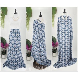 Blue/White Hawaiian Quilt Design MAXI SARONG Kīkepa Pareo Beach Wrap Skirt
